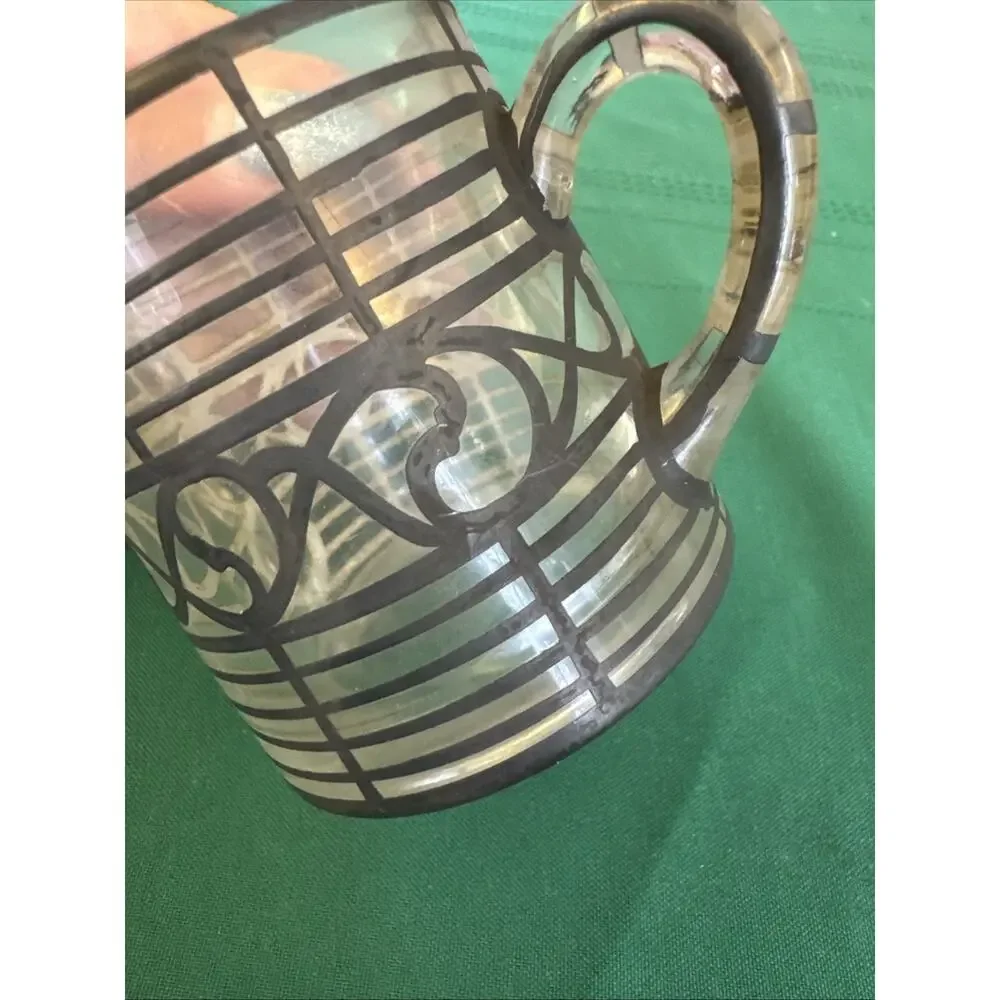 Antique Silver Overlay Glass Sugar Dish